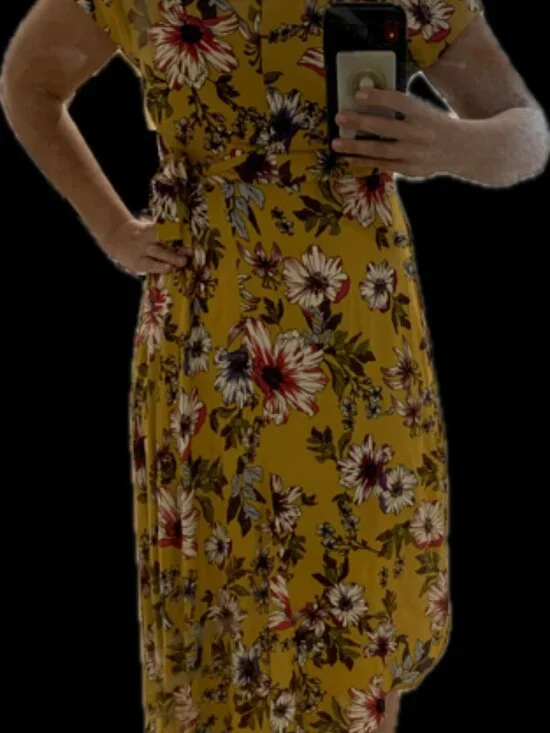 NWT Donna Morgan Yellow Floral Asymmetrical Midi Dress Size 2 - Picture 12 of 13